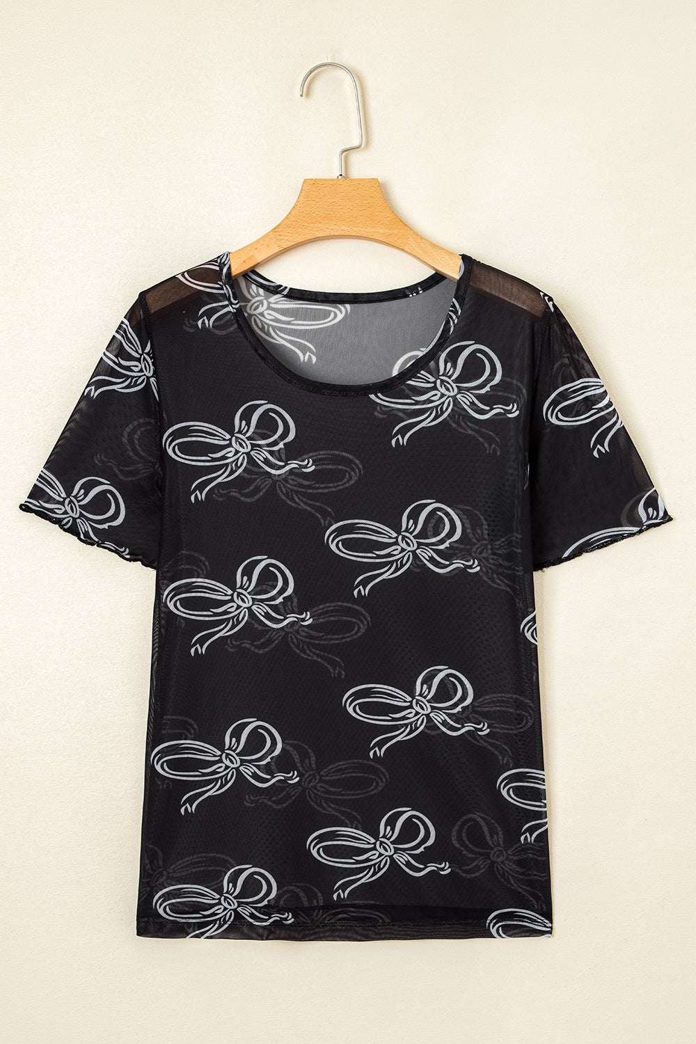 Bow Mesh Round Neck Short Sleeve T-Shirt - Premium Women / Tops from Trendsi - Just $14.84! Shop now at Handbags Specialist Headquarter