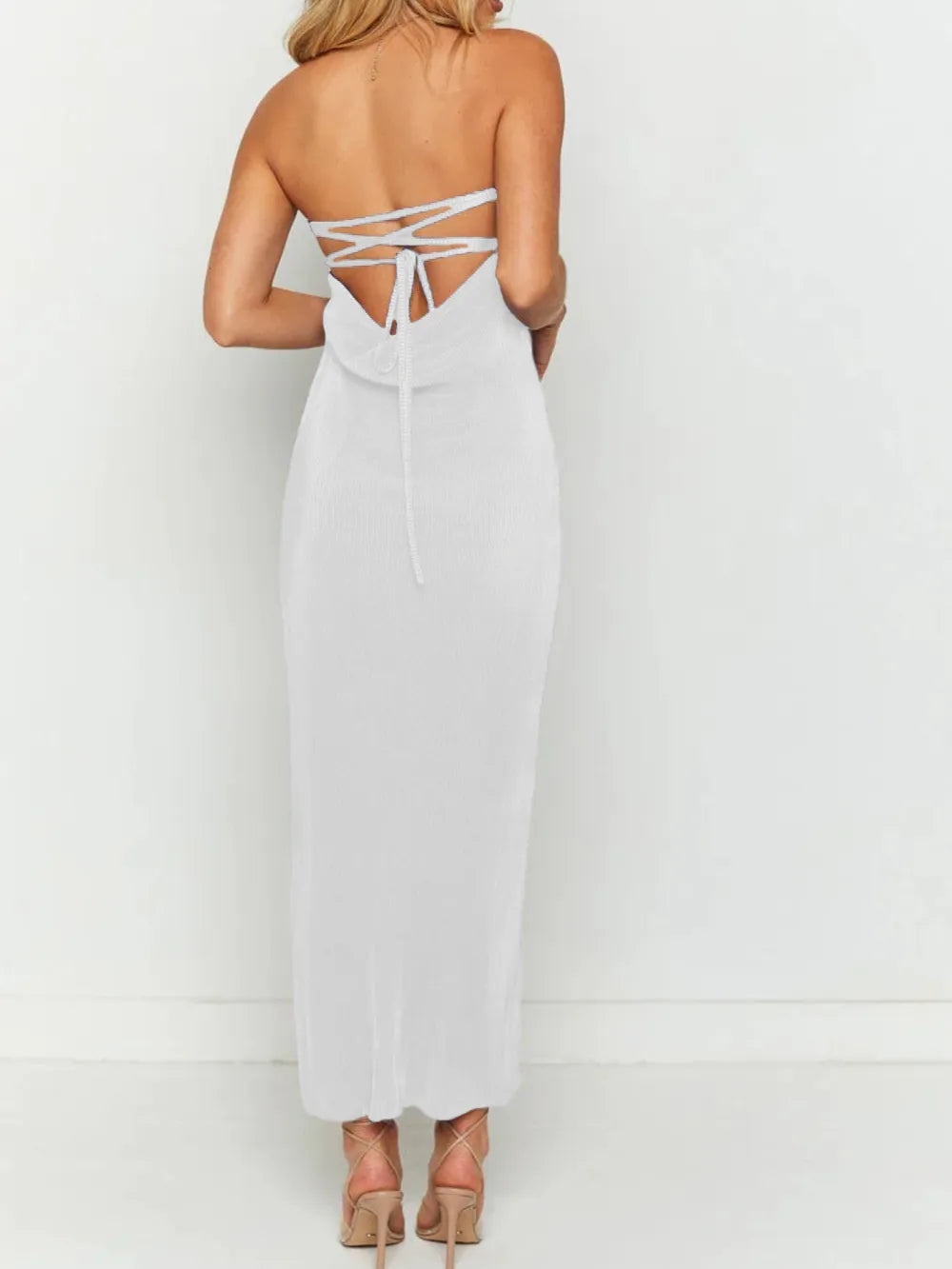 Lace-Up Back Tube Maxi Dress - Premium Maxi Dress from Trendsi - Just $29.99! Shop now at Handbags Specialist Headquarter