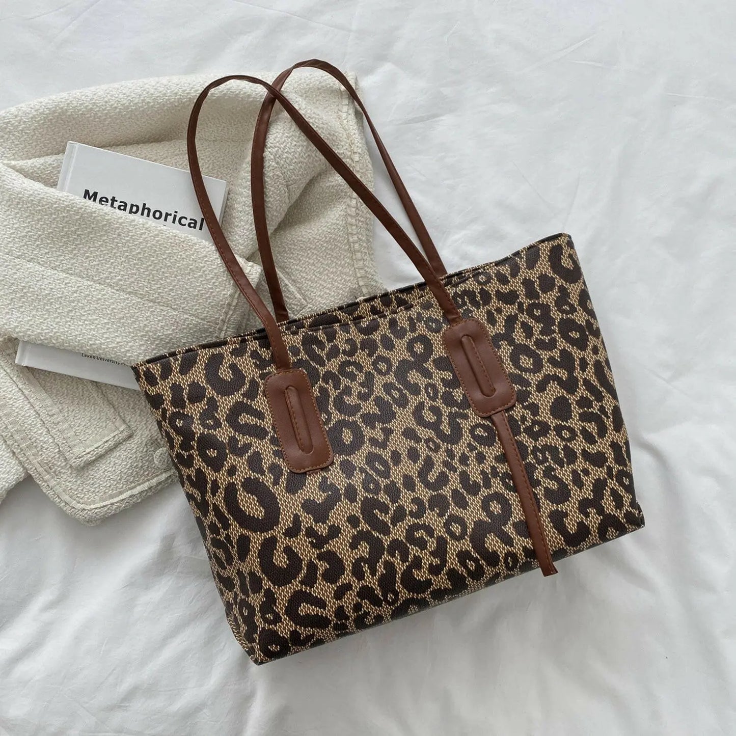 PU Leather Leopard Tote Bag.