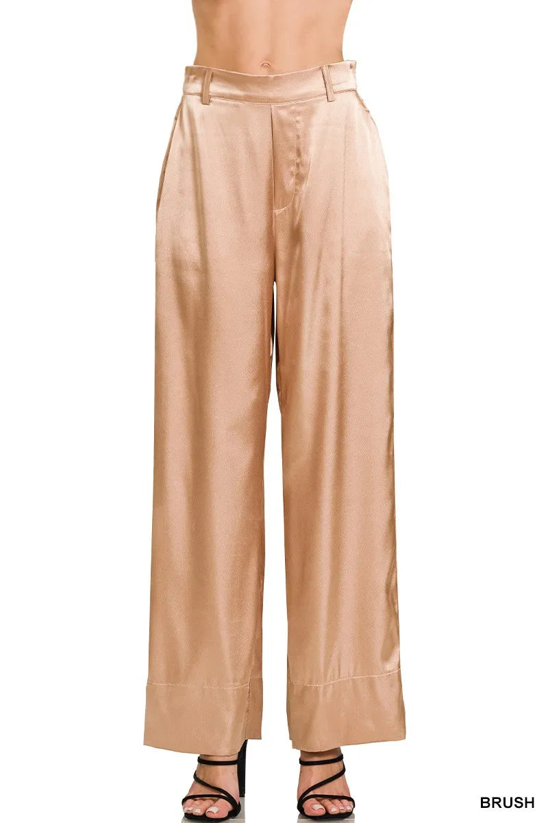 Zenana Wide-Leg Satin Pants - Premium Women Pants from Trendsi - Just $26.99! Shop now at Handbags Specialist Headquarter