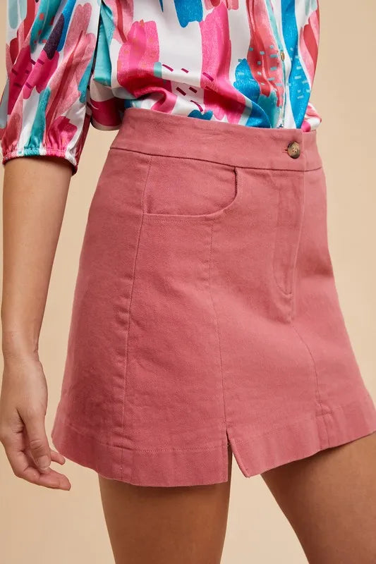 Annie Wear Comfort Stretch Cotton Slit Detailed Mini Skirt - Premium Skirts from Trendsi - Just $26.99! Shop now at Handbags Specialist Headquarter
