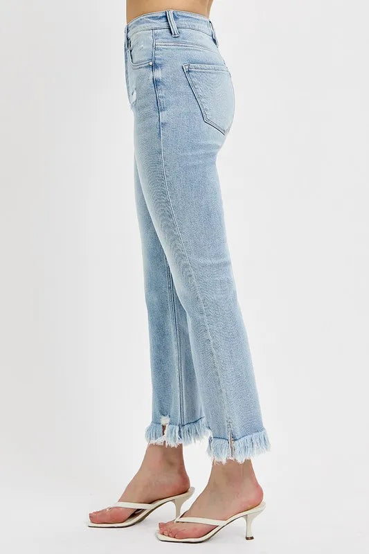 RISEN Full Size Raw Hem Distressed Cropped Flare Jeans Plus Size - Premium Women / Jeans & Denim from Trendsi - Just $53.99! Shop now at Handbags Specialist Headquarter