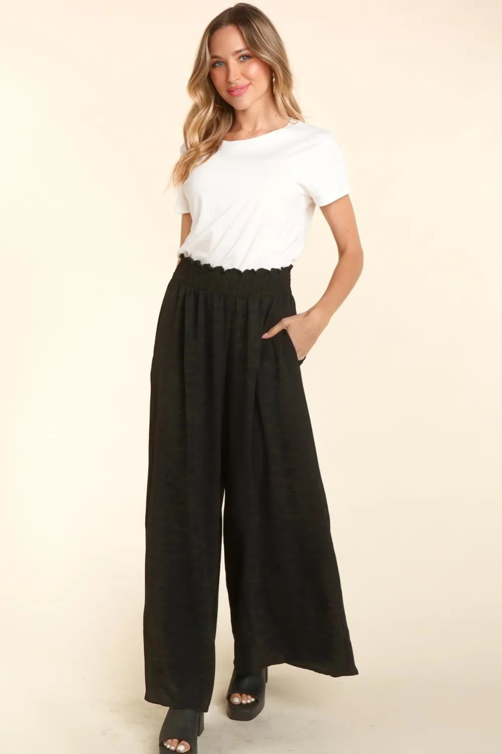 Haptics Elastic Waist Wide Leg Pants with Pockets - Premium Bottoms from Trendsi - Just $44.68! Shop now at Handbags Specialist Headquarter
