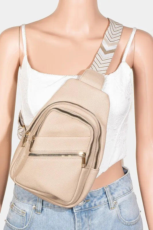 Fame PU Leather Chevron Strap Crossbody Bag - Premium Crossbody Bag from Trendsi - Just $36.99! Shop now at Handbags Specialist Headquarter