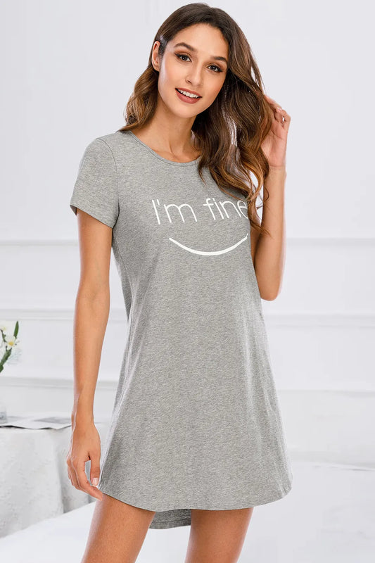 Graphic Round Neck Short Sleeve Lounge Dress - Premium Sleepwear from Trendsi - Just $24! Shop now at Handbags Specialist Headquarter