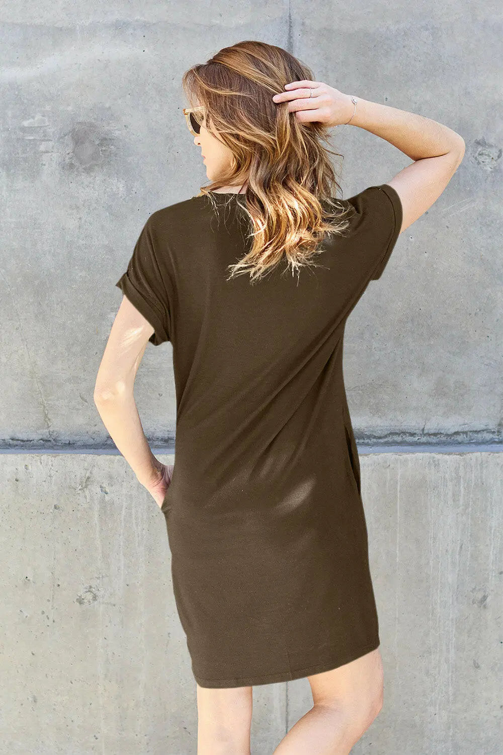 Basic Bae Full Size Round Neck Short Sleeve Dress with Pockets.