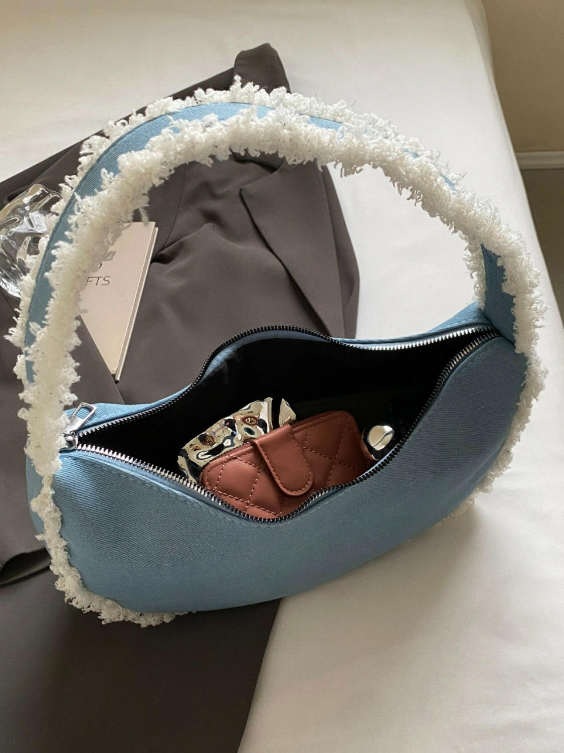 Raw Hem Denim Shoulder Bag.