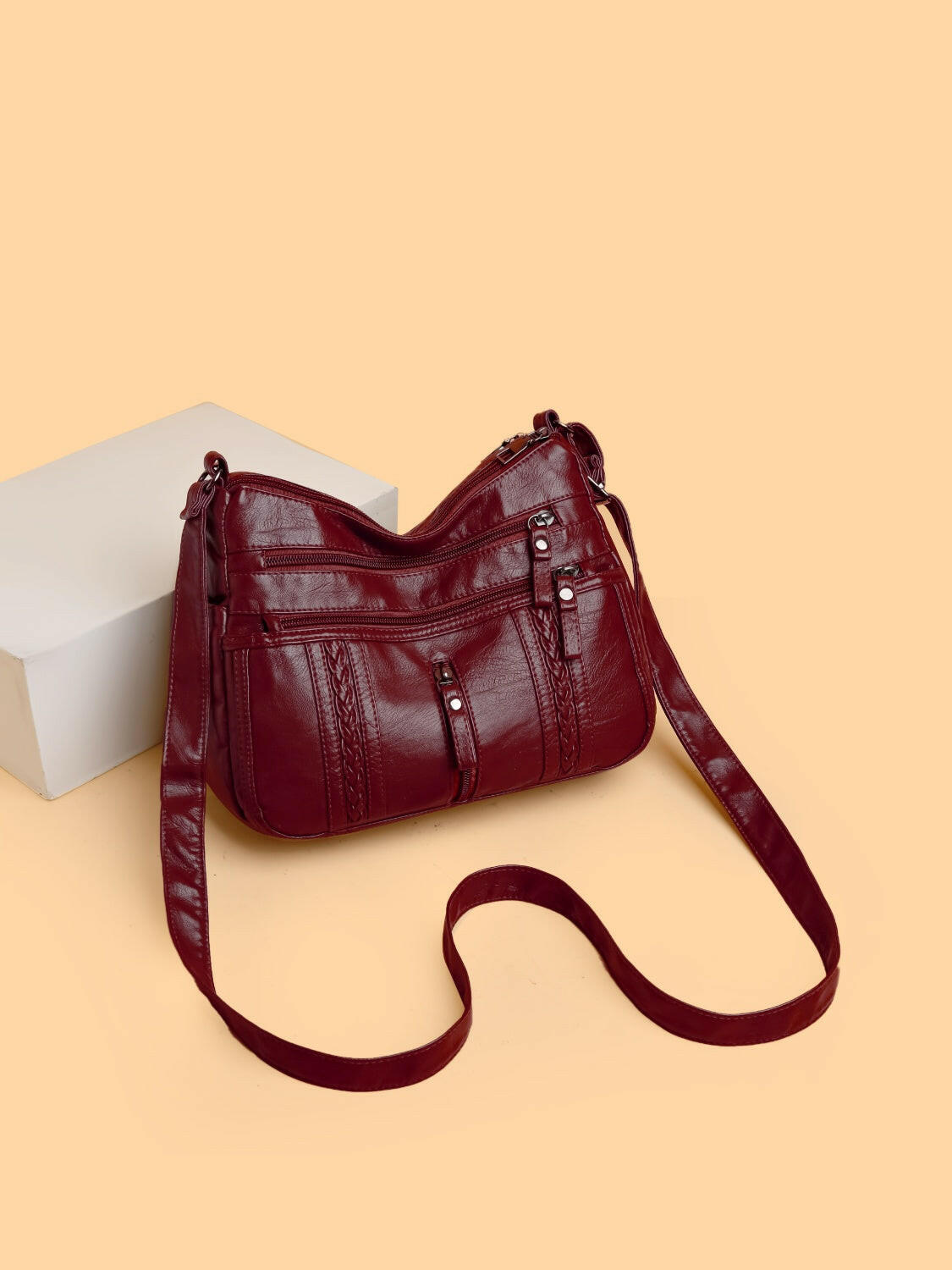 PU Leather Adjustable Strap Shoulder Bag - Premium Shoulder Bags from Trendsi - Just $23.60! Shop now at Handbags Specialist Headquarter