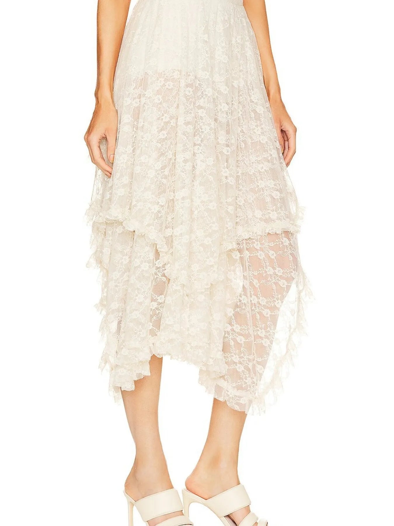 Asymmetrical Lace Midi Skirt - Premium Skirts from Trendsi - Just $41.99! Shop now at Handbags Specialist Headquarter