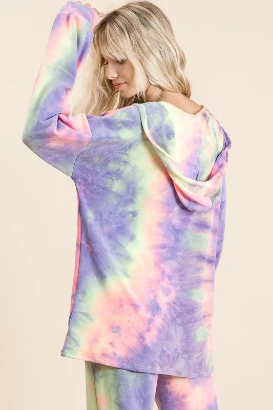 BiBi Tie Dye French Terry Top and Bottom Set - Premium from Trendsi - Just $28.99! Shop now at Handbags Specialist Headquarter