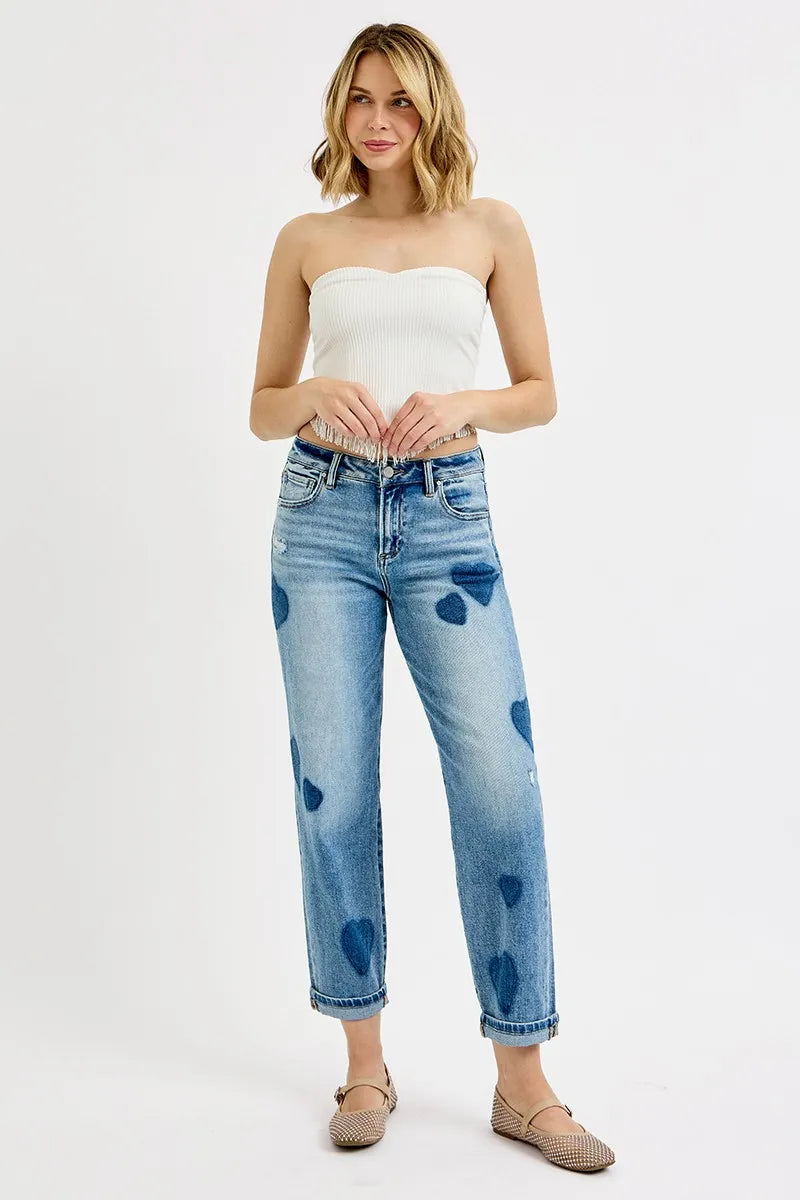 RISEN Full Size Mid Rise Fit-boyfriend Heart Shade Jeans Plus Size - Premium Women / Jeans & Denim from Trendsi - Just $67.99! Shop now at Handbags Specialist Headquarter