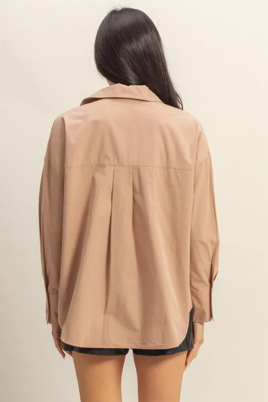 HYFVE Button Down Long Sleeve Shirt - Premium Women's Down Shirt Tops from Trendsi - Just $37.90! Shop now at Handbags Specialist Headquarter