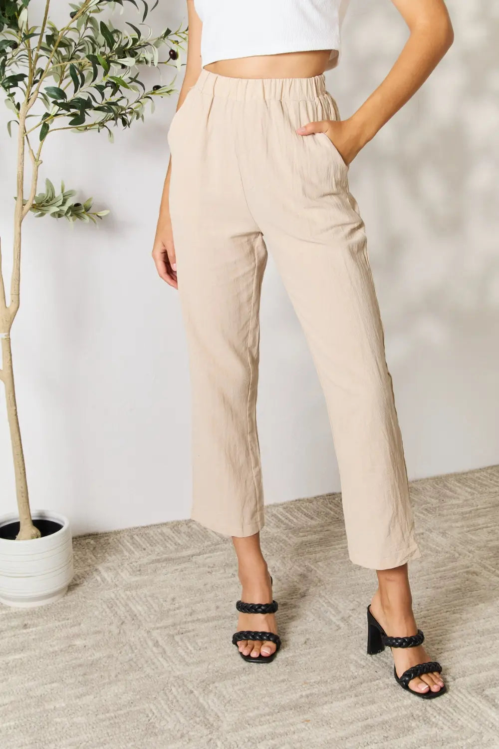 Shiny Pull-On Pants with Pockets - Premium Women Pants from Trendsi - Just $12.99! Shop now at Handbags Specialist Headquarter