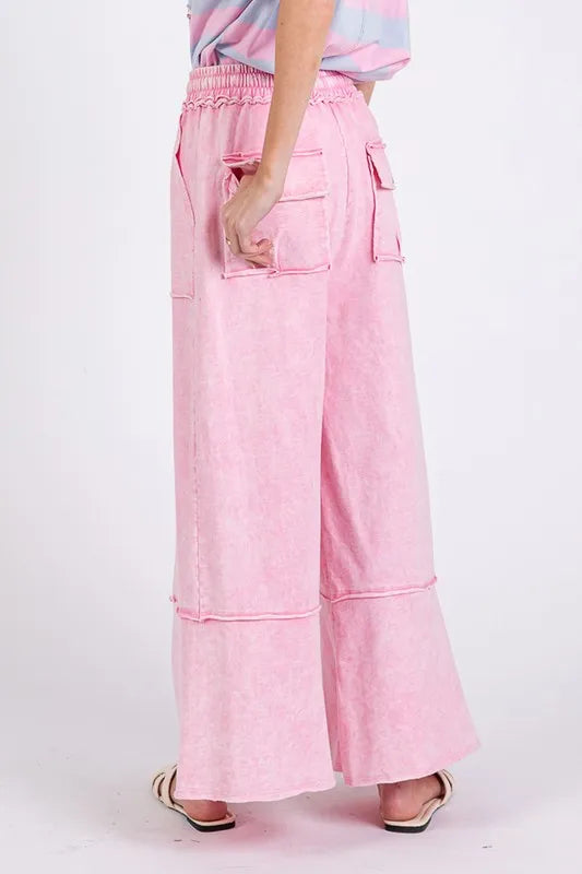 SAGE + FIG Mineral Washed Terry Wide Leg Pants - Premium Bottoms from Trendsi - Just $51.22! Shop now at Handbags Specialist Headquarter
