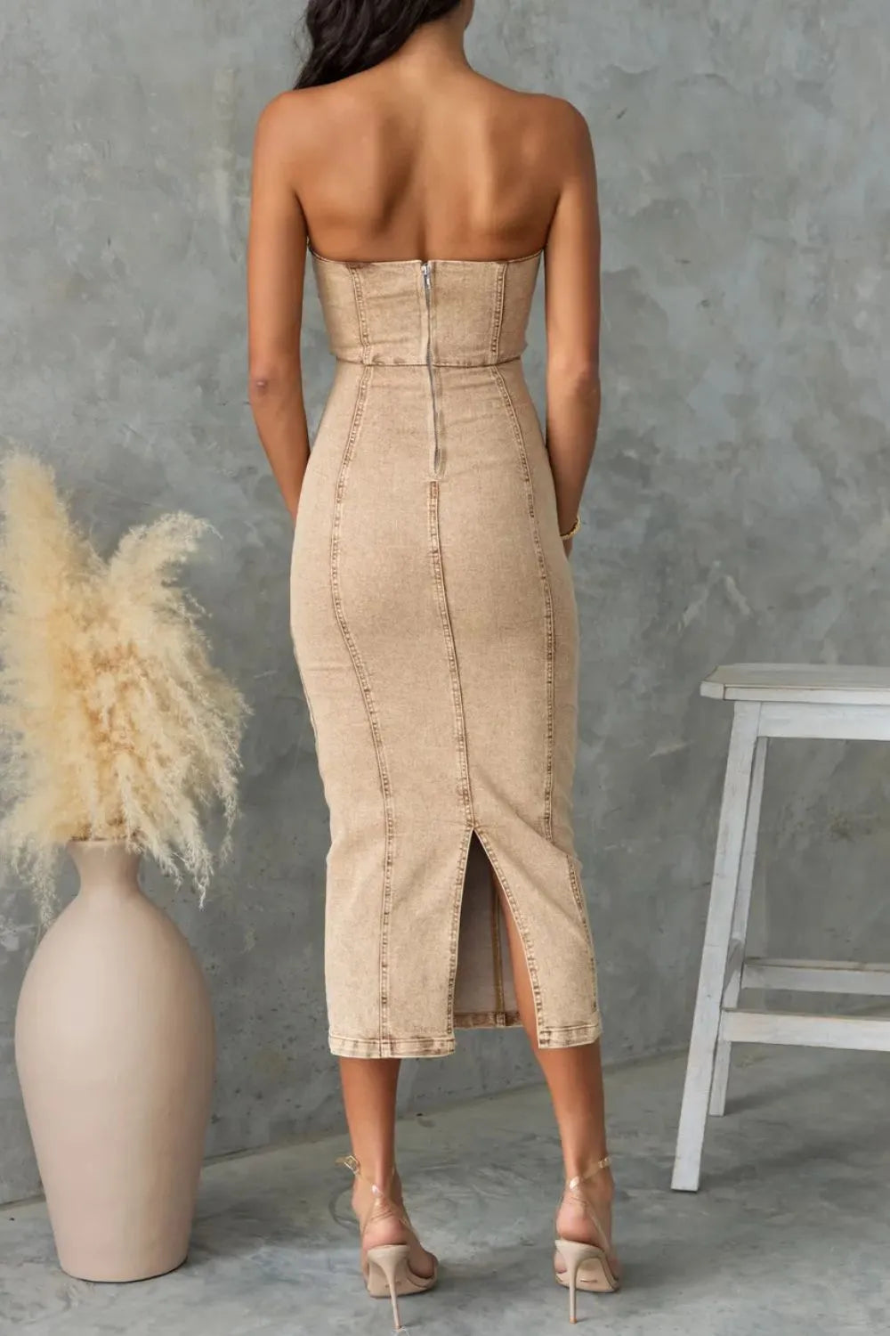Slit Back Tube Denim Dress - Premium Women / Jeans & Denim from Trendsi - Just $46.80! Shop now at Handbags Specialist Headquarter