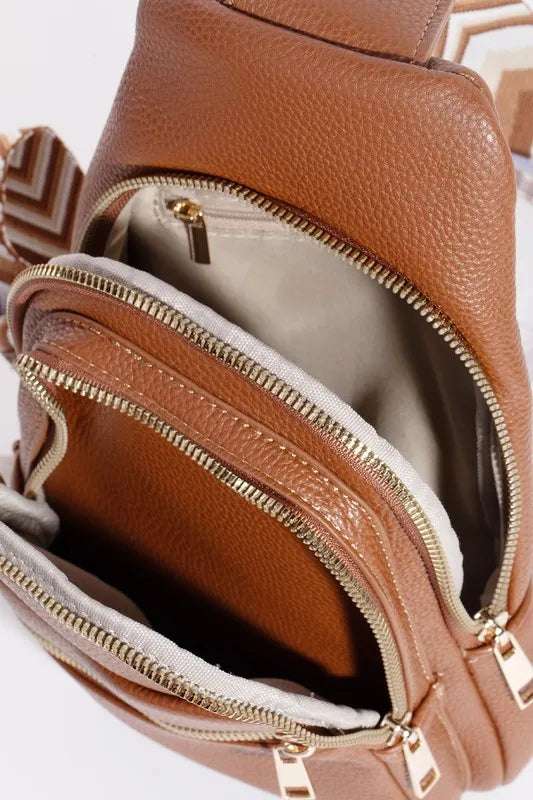 Fame PU Leather Chevron Strap Crossbody Bag - Premium Crossbody Bag from Trendsi - Just $36.99! Shop now at Handbags Specialist Headquarter