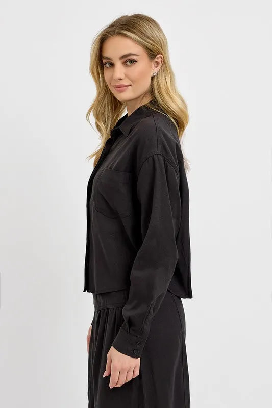 RISEN Button Down Long Sleeve Shirt - Premium Women's Down Shirt Tops from Trendsi - Just $45.72! Shop now at Handbags Specialist Headquarter