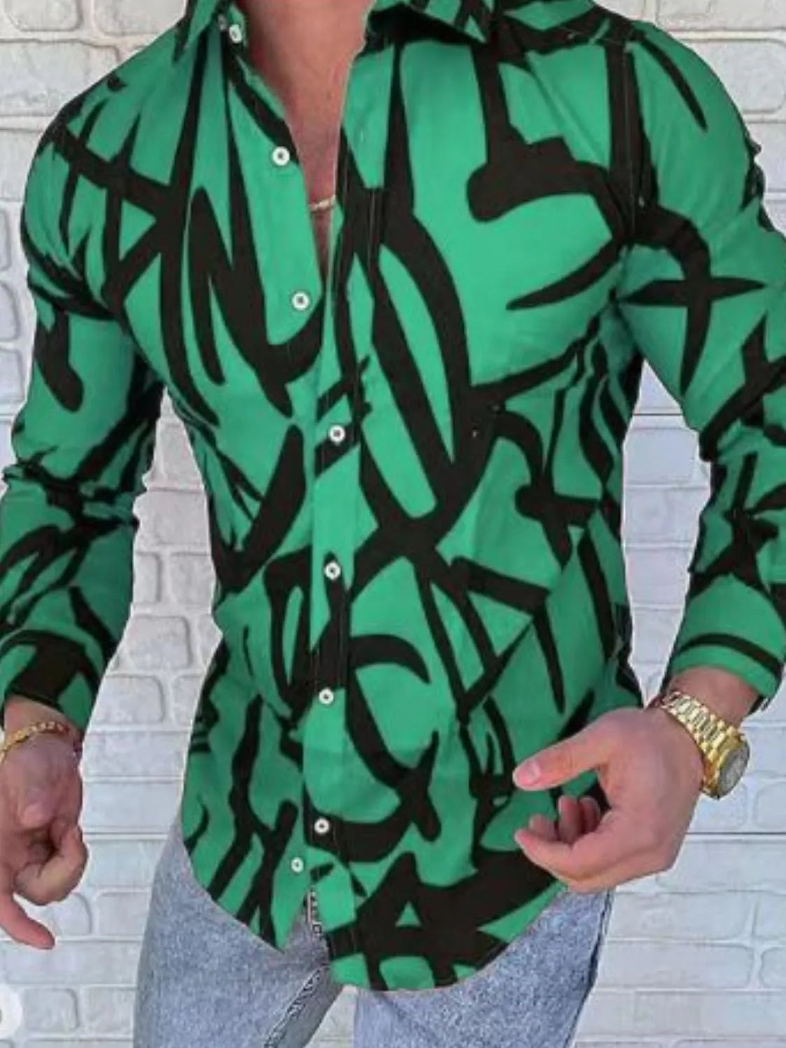 Men's Plus Size Printed Button Up Long Sleeve Shirt - Premium Men's Shirt's from Trendsi - Just $26.04! Shop now at Handbags Specialist Headquarter