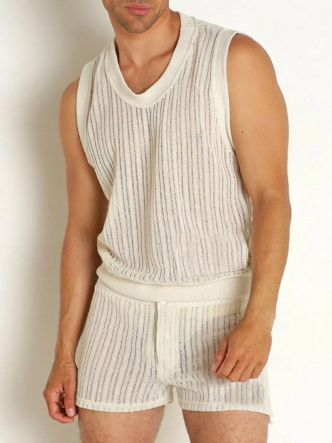 Men's Full Size Round Neck Tank and Shorts Set Plus Size.