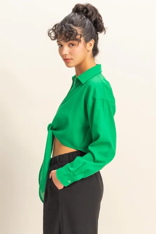 HYFVE Washed Tie Front Crop Top - Premium Tops from Trendsi - Just $31.14! Shop now at Handbags Specialist Headquarter