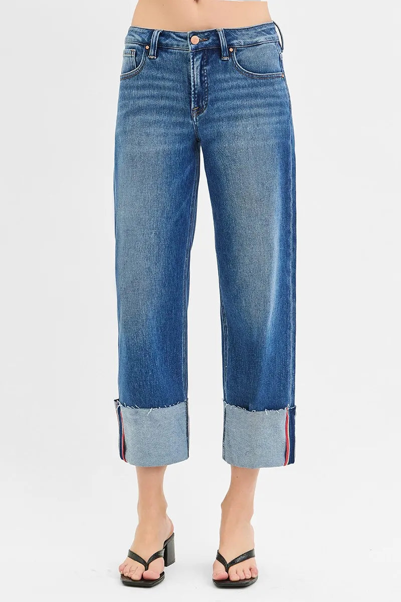 RISEN Full Size Tummy Control Mid Rise Crop Wide Cuffed Jeans Plus Size - Premium Women / Jeans & Denim from Trendsi - Just $71.99! Shop now at Handbags Specialist Headquarter
