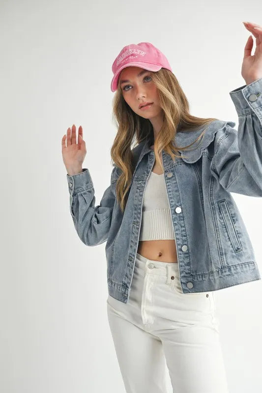 MABLE Scallop Peter Pan Collar Denim Jacket - Premium Women / Jeans & Denim from Trendsi - Just $64.90! Shop now at Handbags Specialist Headquarter