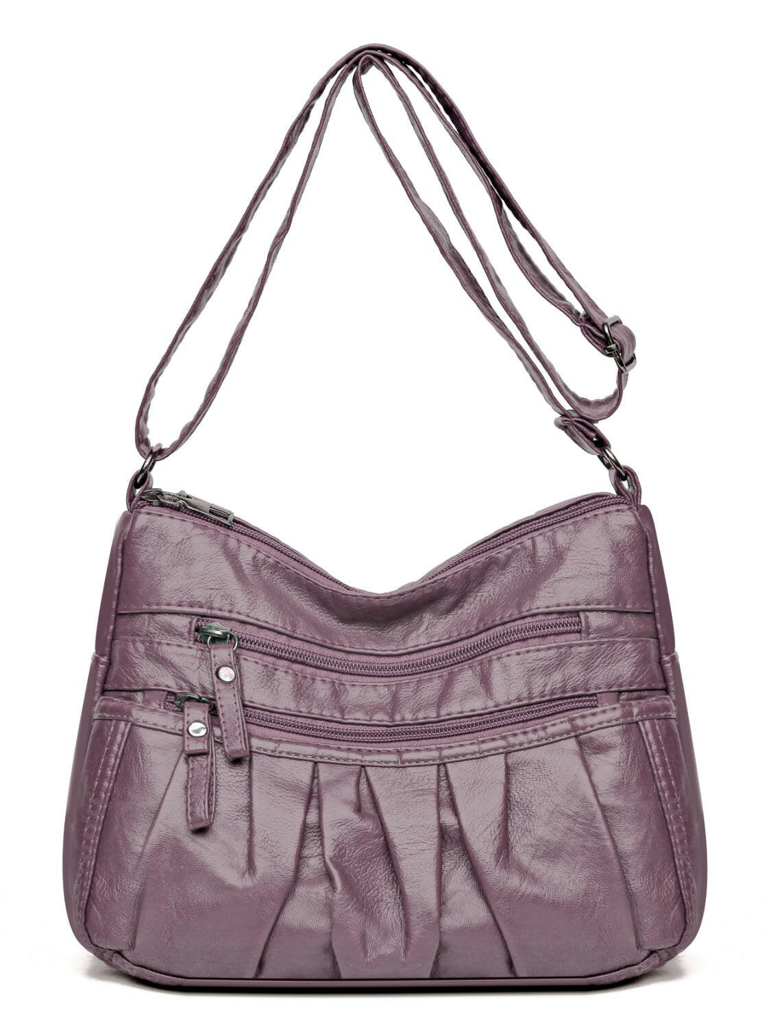 PU Leather Ruched Adjustable Strap Shoulder Bag.
