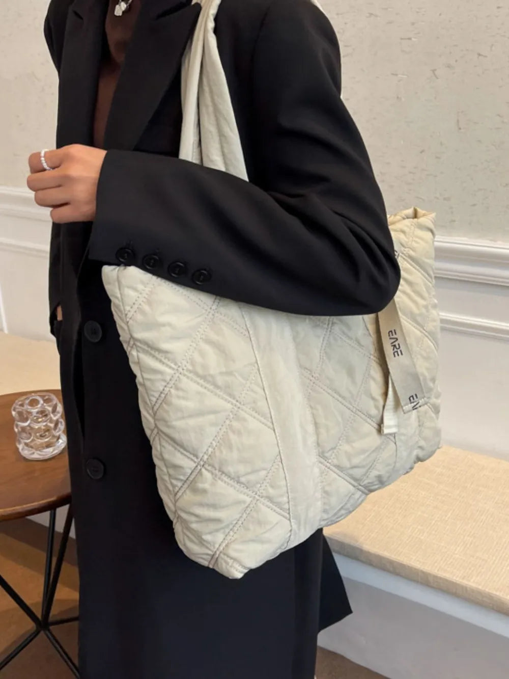 Quilted Nylon Large Tote Bag - Premium Tote Bag from Trendsi - Just $39.99! Shop now at Handbags Specialist Headquarter