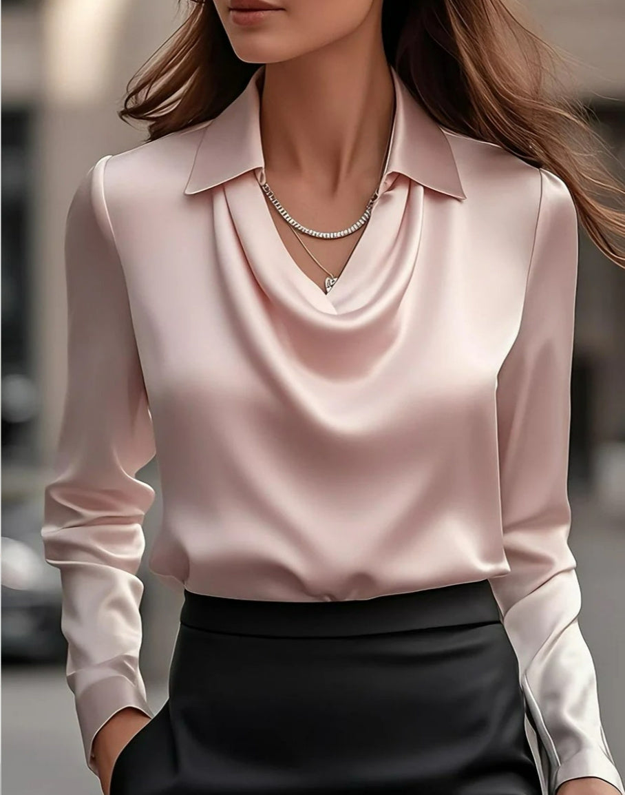 Satin Swing Collar Blouse - Elegant Office Top