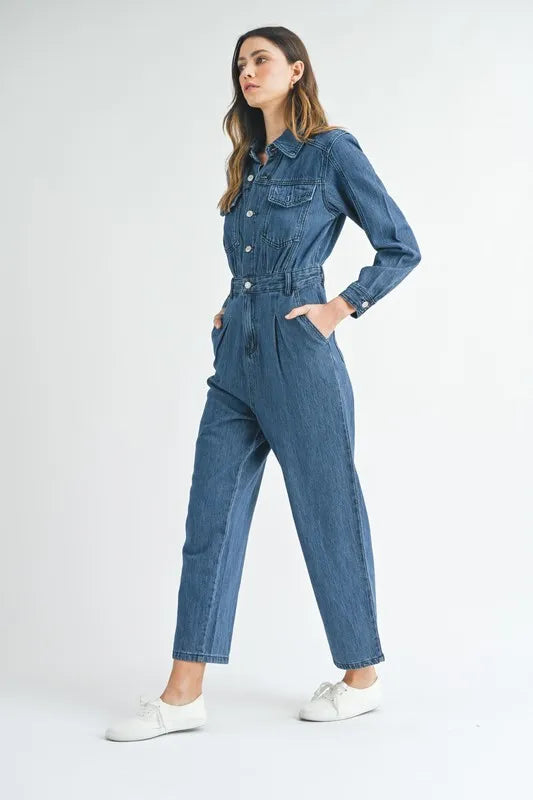 MABLE Cinched Waist Straight Leg Denim Jumpsuit - Premium Women / Jeans & Denim from Trendsi - Just $71.56! Shop now at Handbags Specialist Headquarter