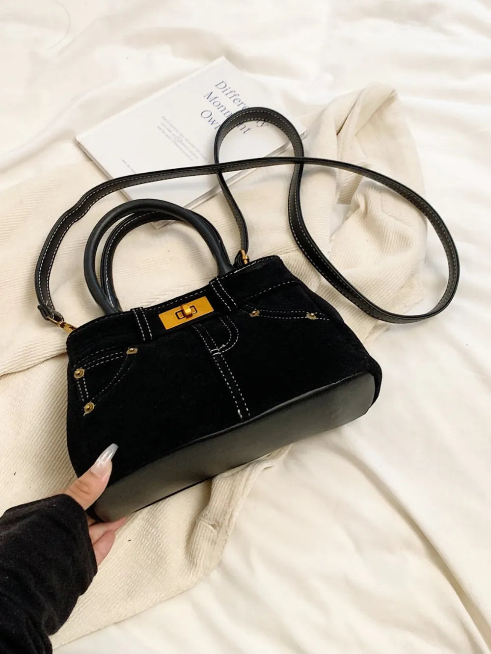 Suede Adjustable Strap Double-Use Handbag - Premium handbags from Trendsi - Just $30.99! Shop now at Handbags Specialist Headquarter