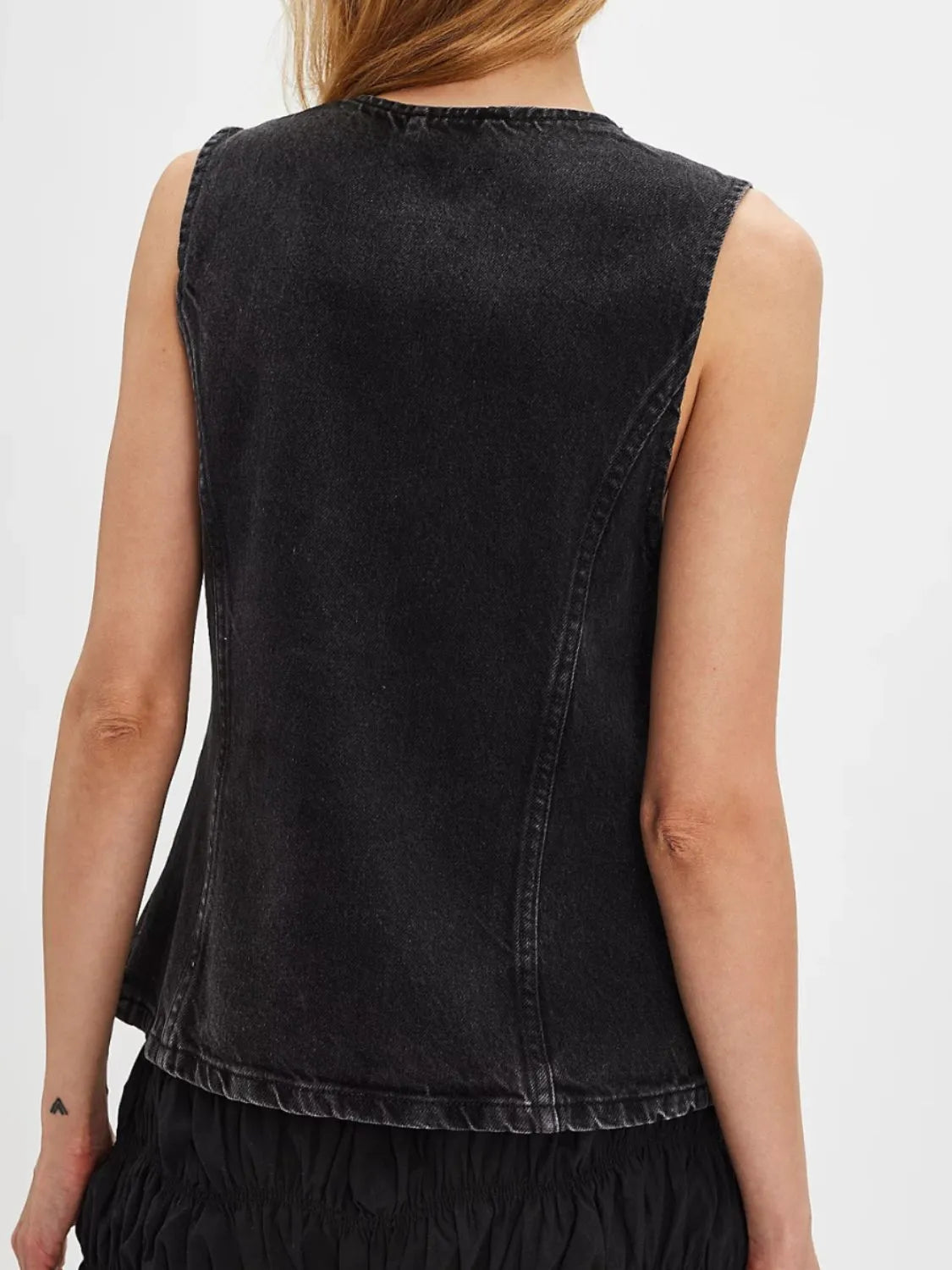 Button Down Round Neck Denim Vest - Premium Women / Jeans & Denim from Trendsi - Just $33.80! Shop now at Handbags Specialist Headquarter