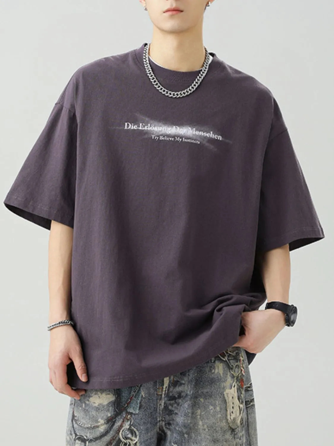 Men's Plus Size Letter Round Neck Half Sleeve T-Shirt - Premium Men's T Shirt from Trendsi - Just $26.12! Shop now at Handbags Specialist Headquarter