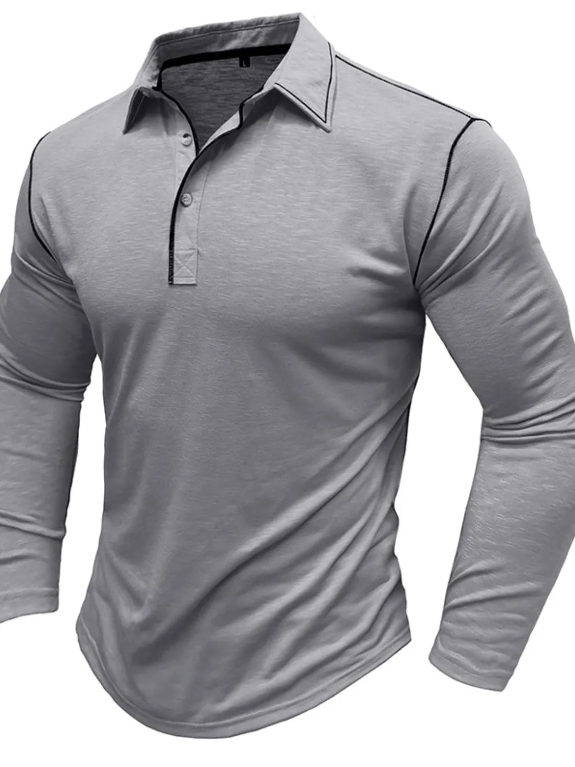 Men's Button Detail Long Sleeve Polo - Premium Men's Polo shirt from Trendsi - Just $38.99! Shop now at Handbags Specialist Headquarter