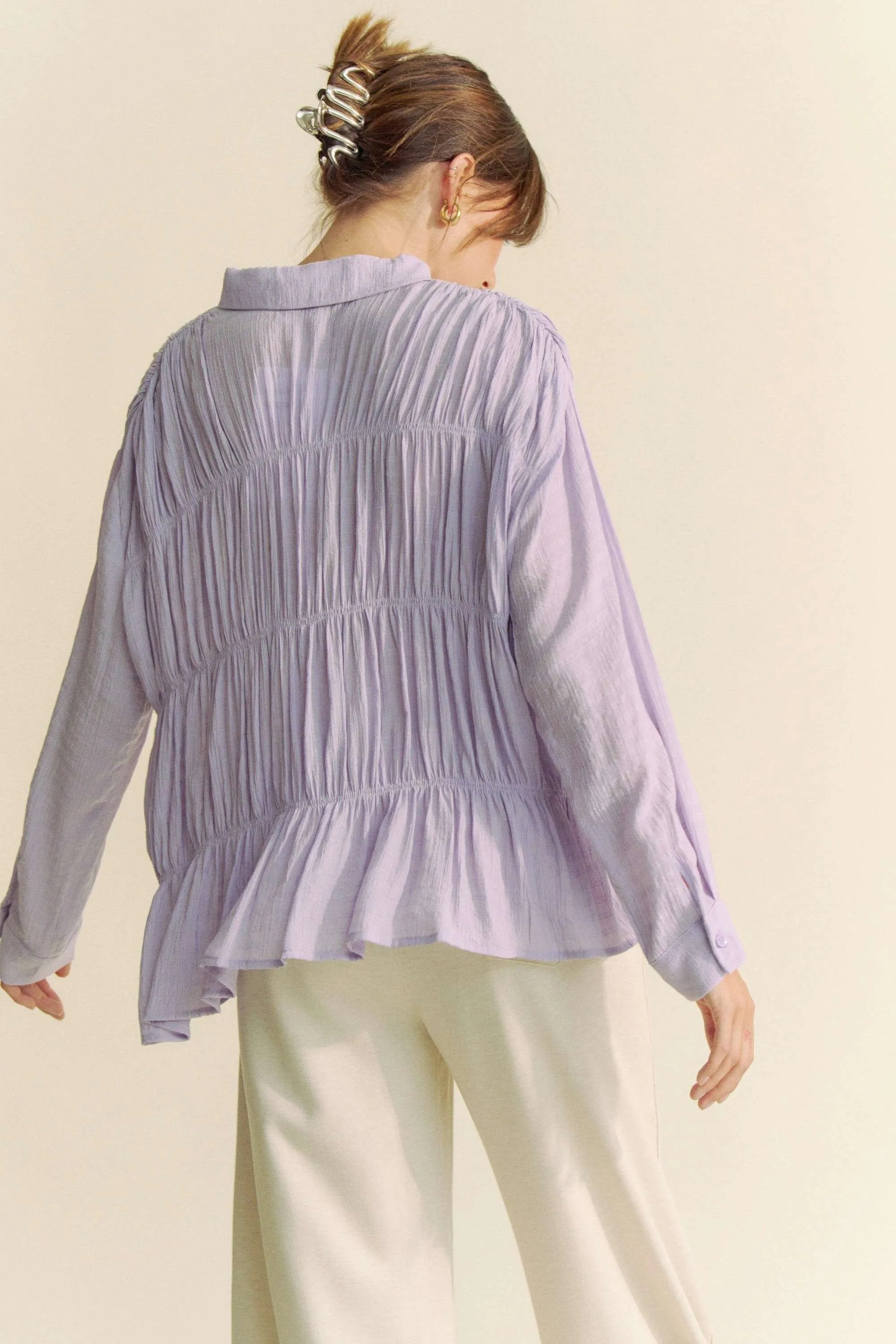 Davi & Dani Ruched All Over Button Front Shirt - Premium Women / Jeans & Denim from Trendsi - Just $57.24! Shop now at Handbags Specialist Headquarter