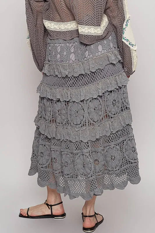 POL Crochet Lace Ruffled Midi Skirt - Premium Bottoms from Trendsi - Just $64.24! Shop now at Handbags Specialist Headquarter