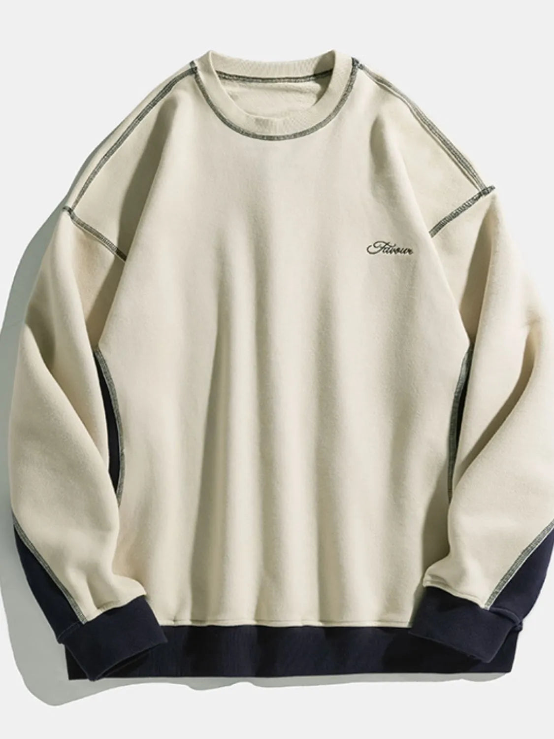 Men's Contrast Round Neck Drop Shoulder Sweatshirt - Premium Men's Sweatshirts from Trendsi - Just $47.38! Shop now at Handbags Specialist Headquarter