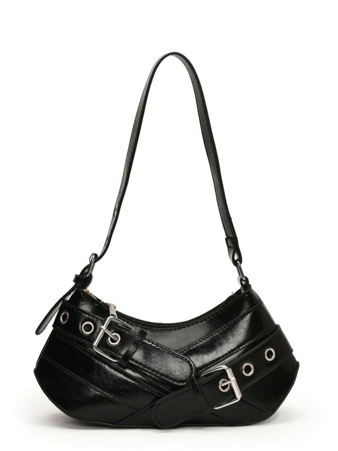 PU Leather Buckle Shoulder Bag.