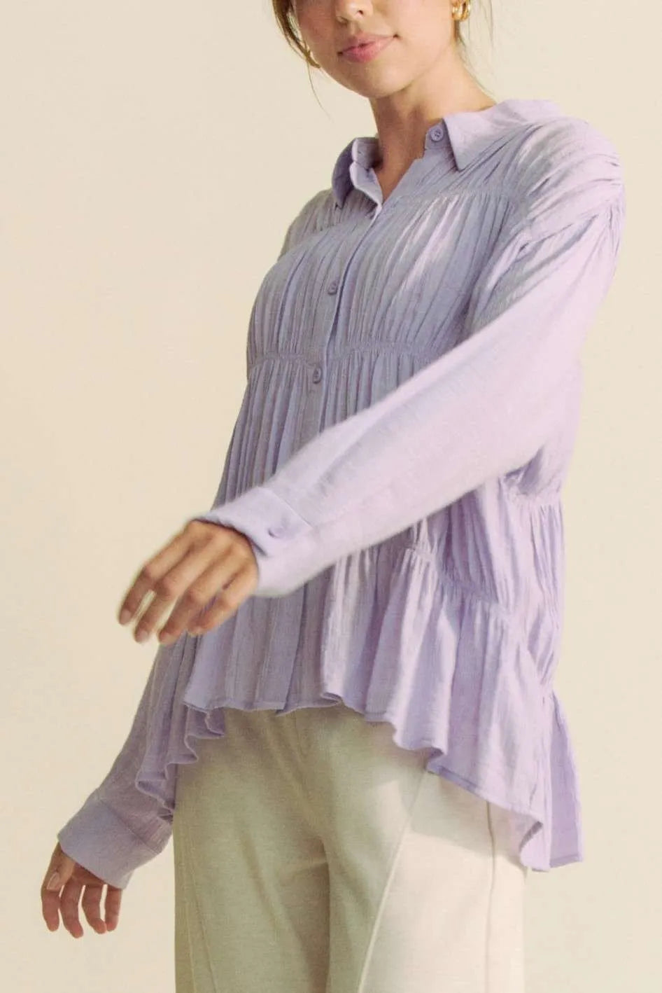 Davi & Dani Ruched All Over Button Front Shirt - Premium Women / Jeans & Denim from Trendsi - Just $57.24! Shop now at Handbags Specialist Headquarter