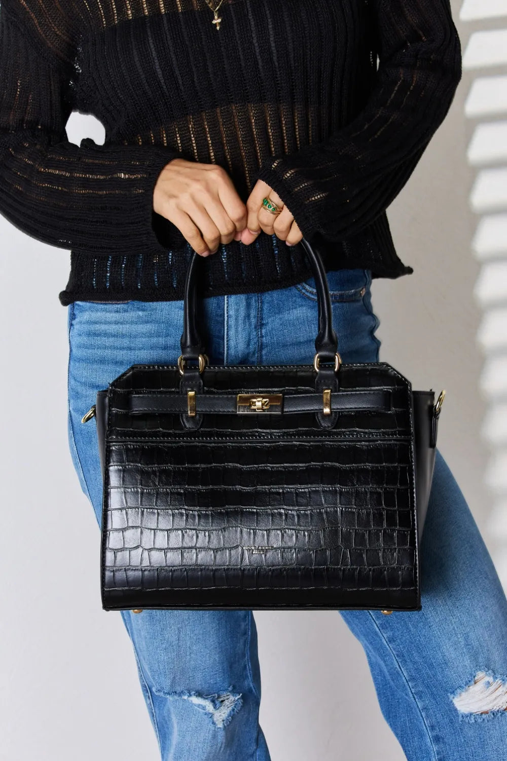 David Jones Texture PU Leather Handbag - Premium handbags from Trendsi - Just $57.99! Shop now at Handbags Specialist Headquarter