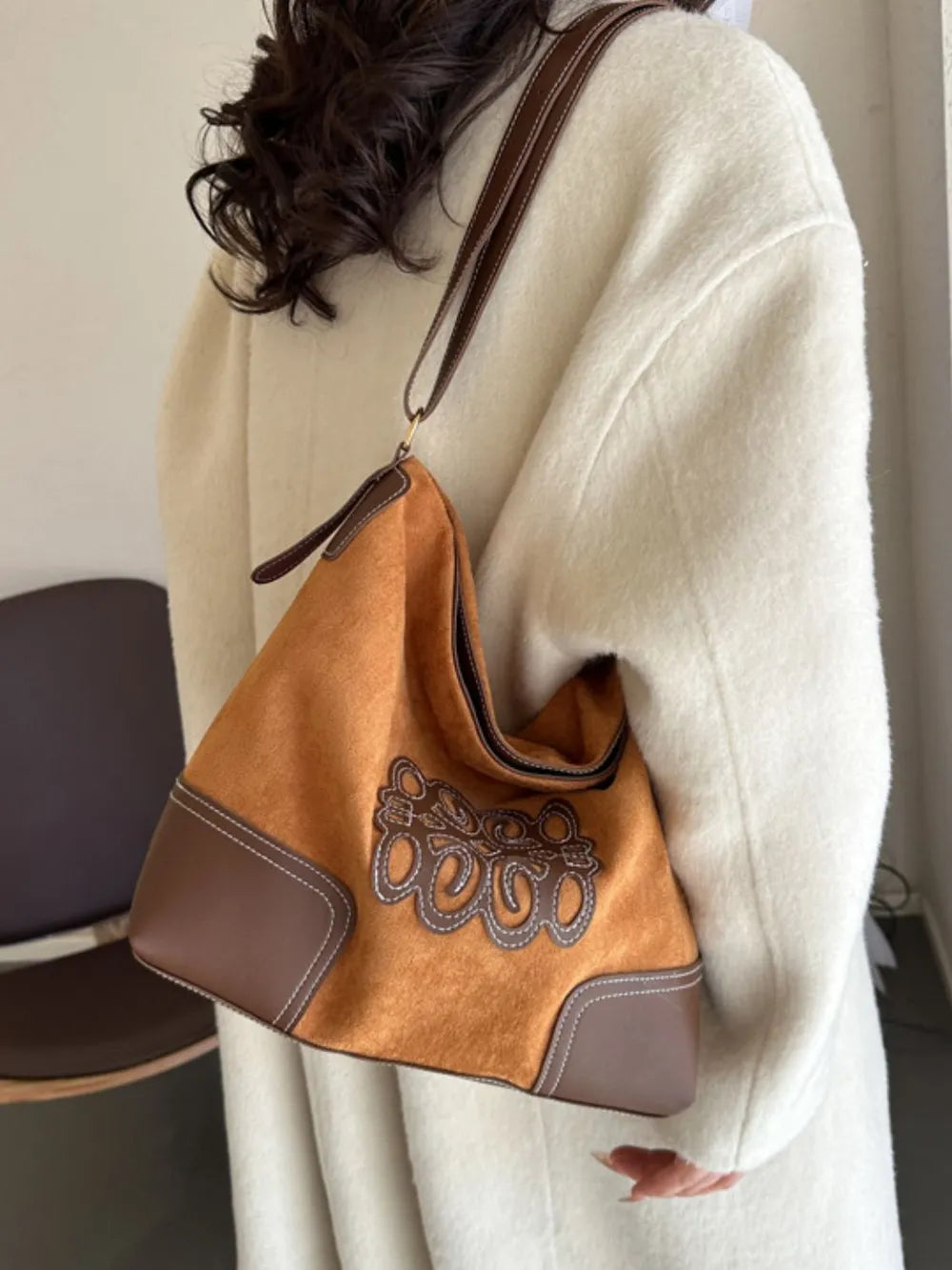 Suede Patch Adjustable Strap Tote Bag - Premium Tote Bag from Trendsi - Just $39.99! Shop now at Handbags Specialist Headquarter