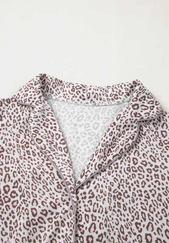 Leopard Button Down Long Sleeve Top and Pants Lounge Set - Premium Sleepwear from Trendsi - Just $49.34! Shop now at Handbags Specialist Headquarter