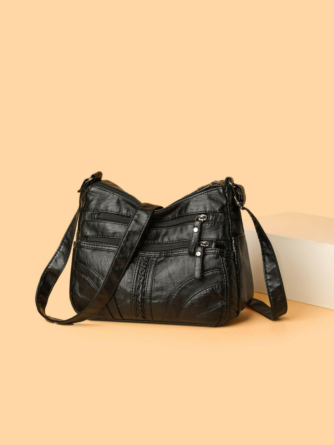 PU Leather Adjustable Strap Shoulder Bag.