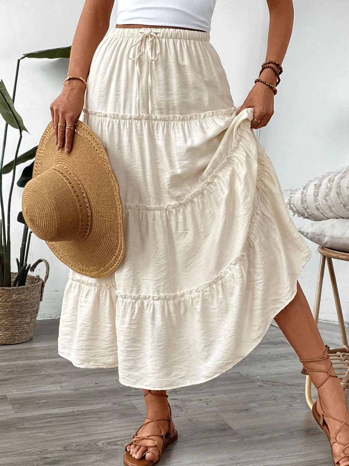 Drawstring Frill Tiered Skirt - Premium Skirts from Trendsi - Just $35.99! Shop now at Handbags Specialist Headquarter