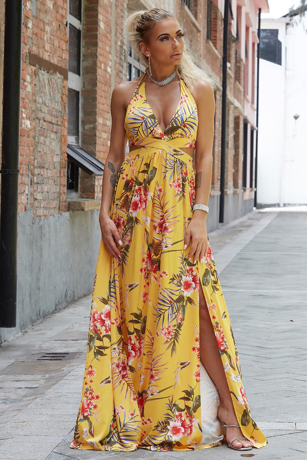 Halter Neck Split Dress - Premium Dresses from Trendsi - Just $50.99! Shop now at Handbags Specialist Headquarter