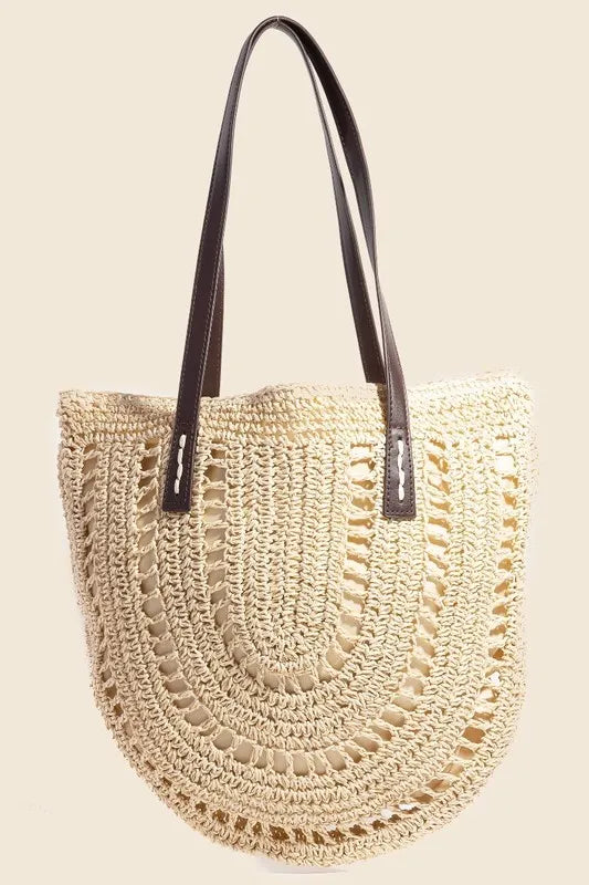 Fame Straw Braided Rounded Tote Bag.