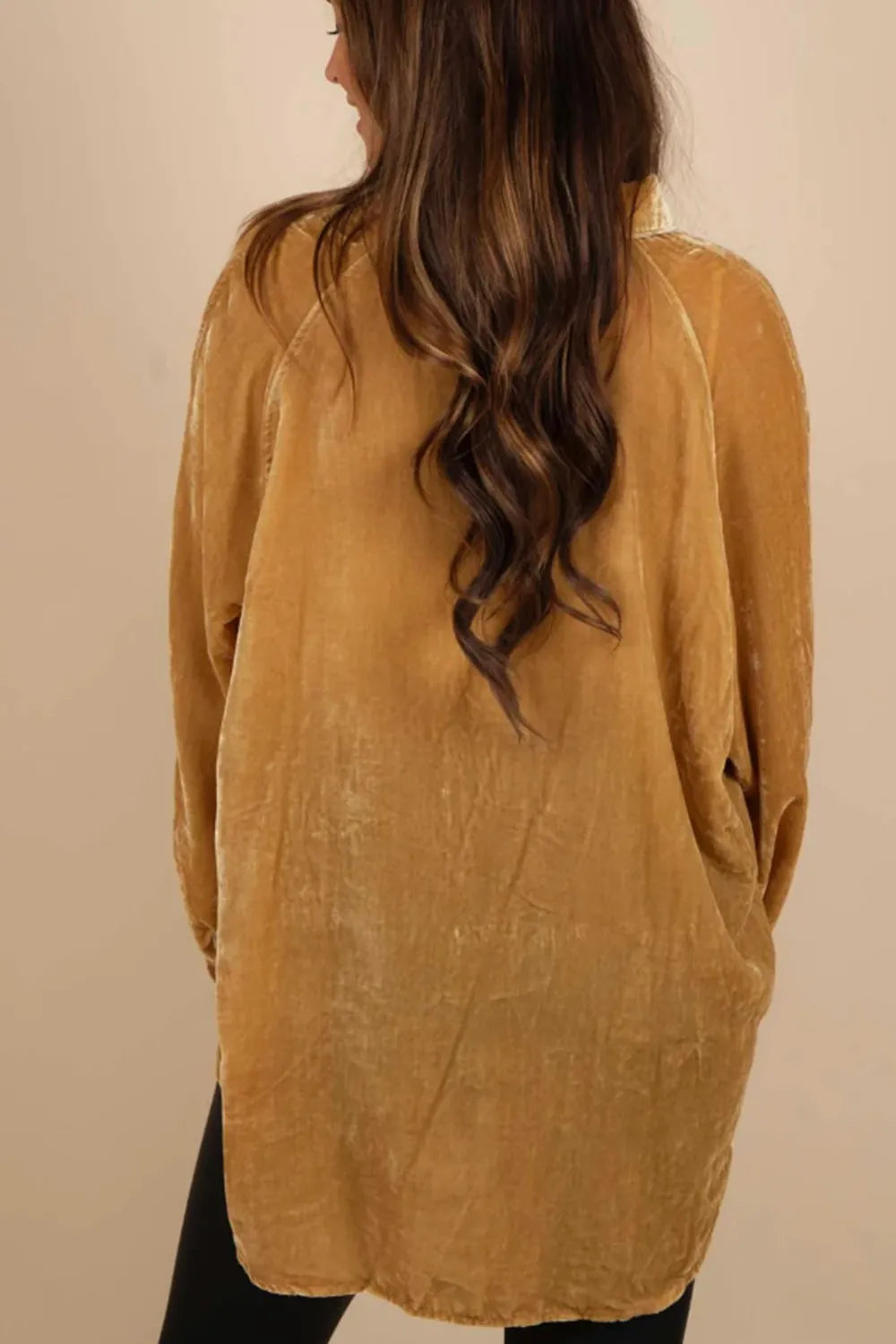 Button Down Loose Fit Velvet Shirt - Premium Women's Down Shirt Tops from Trendsi - Just $40.18! Shop now at Handbags Specialist Headquarter