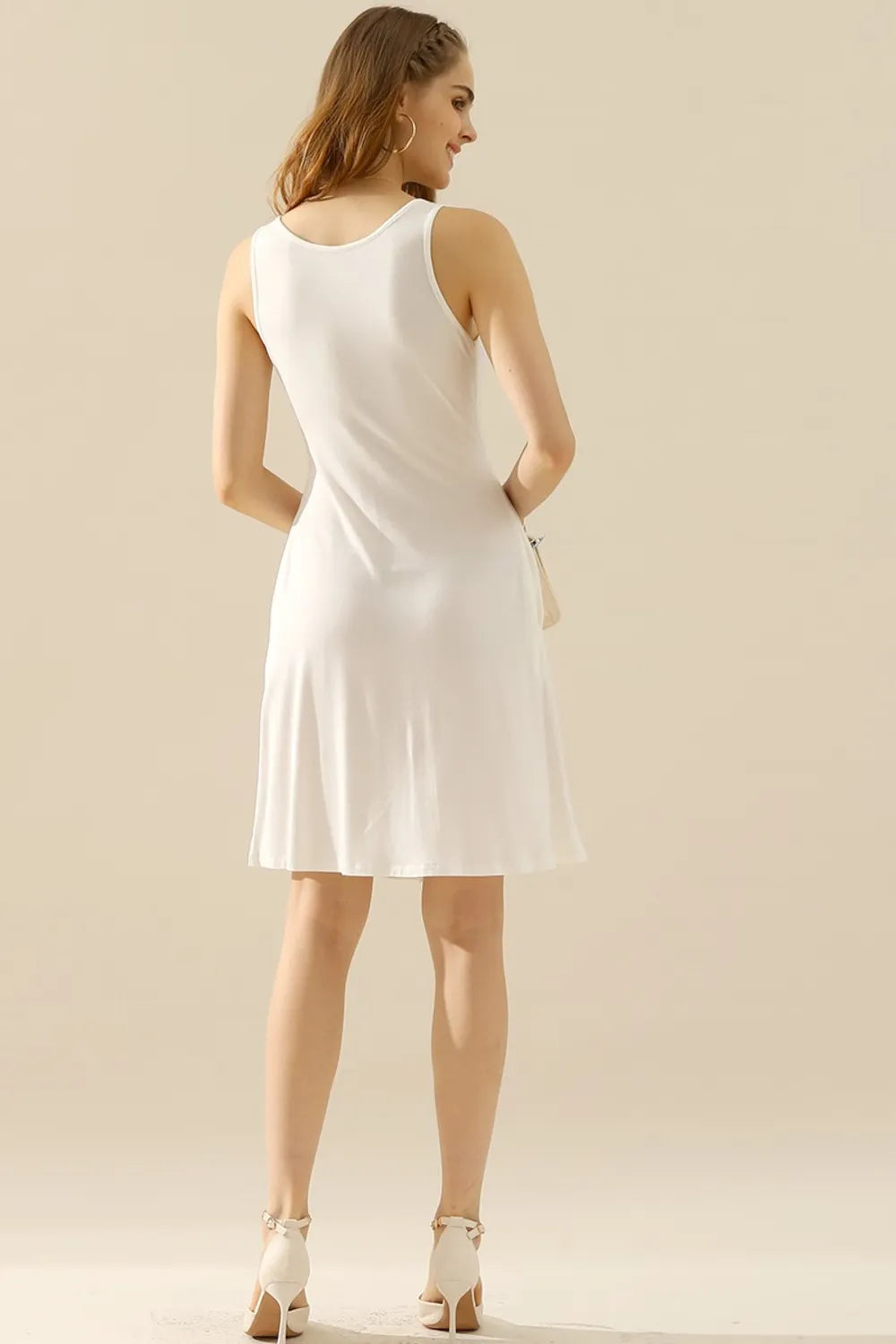 Doublju Full Size Round Neck Ruched Sleeveless Dress with Pockets - Premium Dresses from Trendsi - Just $15.99! Shop now at Handbags Specialist Headquarter
