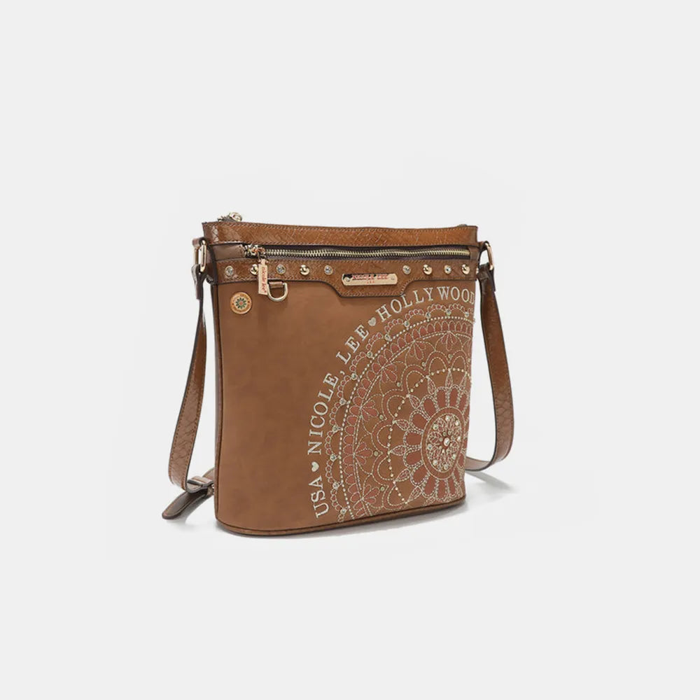 Nicole Lee USA Metallic Stitching Embroidery Inlaid Rhinestone Crossbody Bag - Premium Wallet from Trendsi - Just $58.99! Shop now at Handbags Specialist Headquarter