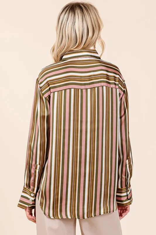 Mittoshop Striped Button Down Satin Shirt - Premium Women's Down Shirt Tops from Trendsi - Just $42.02! Shop now at Handbags Specialist Headquarter